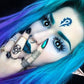Model are wearing Black And Blue Sclera Lenses