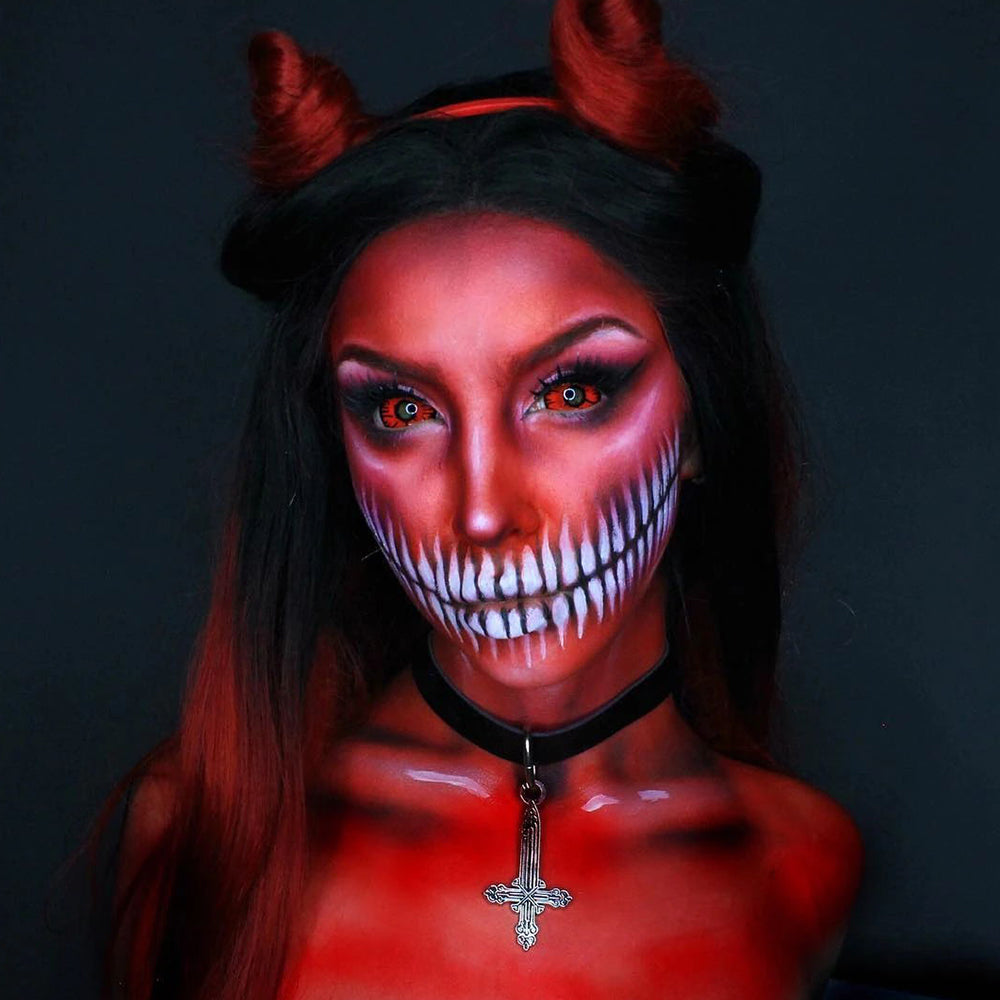Model are wearing Demon Sclera Lenses